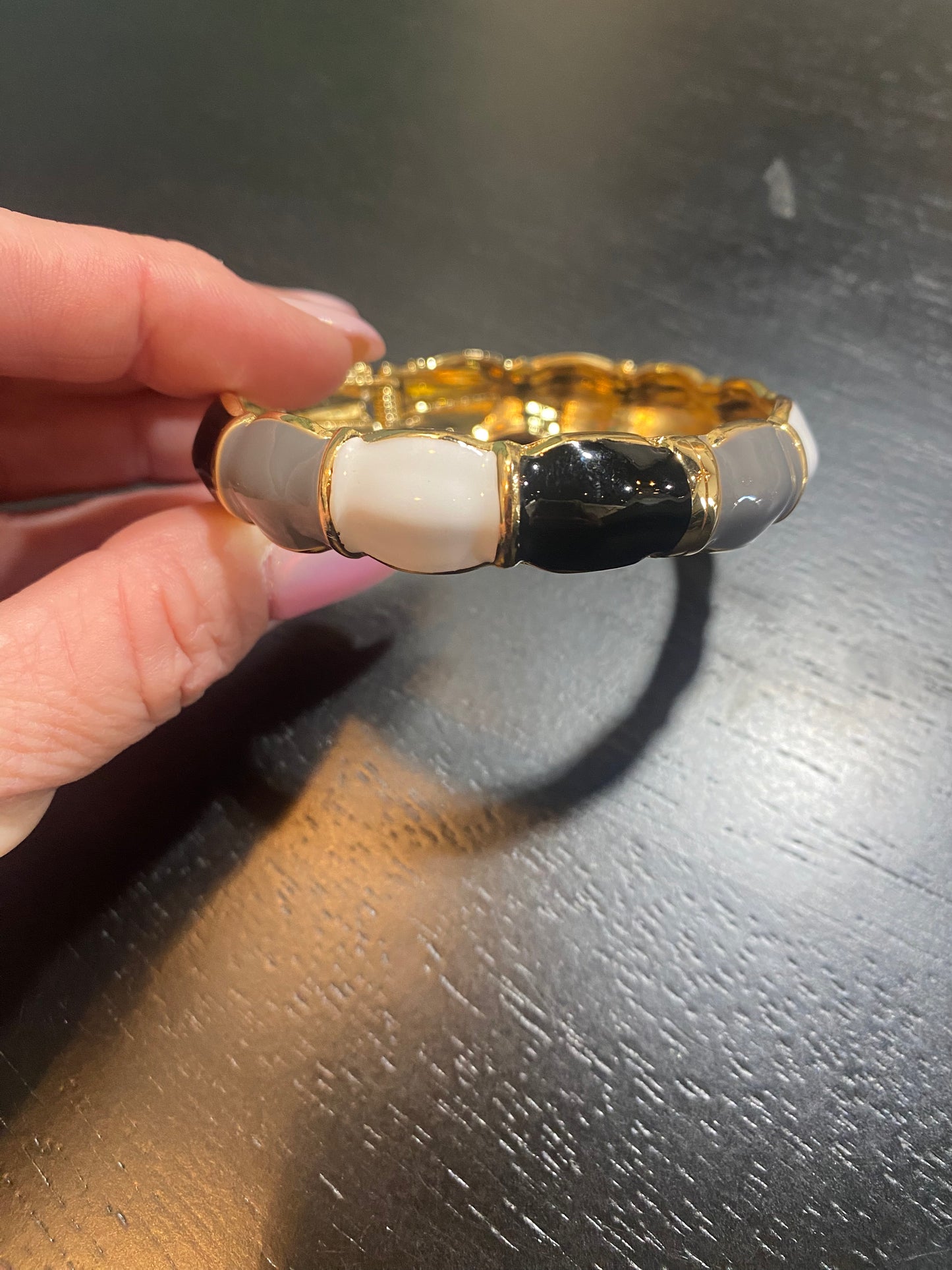 black, white, gray and gold hinged bracelet #1