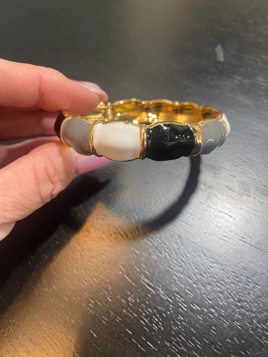 black, white, gray and gold hinged bracelet #1