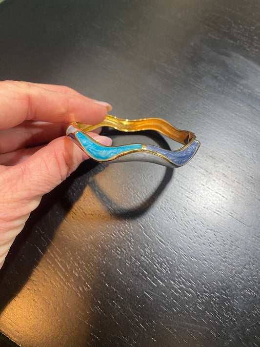 blue and gold wave hinged bracelet