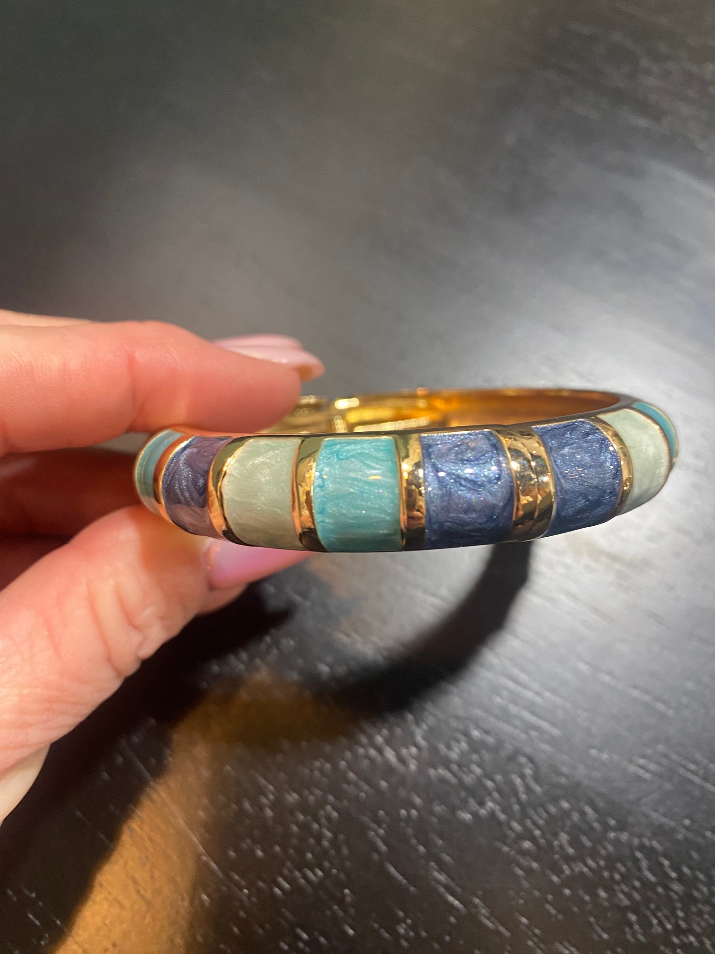navy, turquoise and gold enamel hinged bracelet