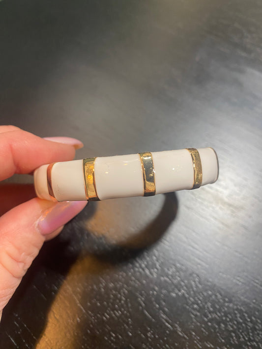 white and gold enamel hinged bracelet #1