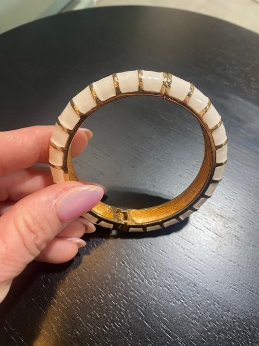 white and gold enamel hinged bracelet #2