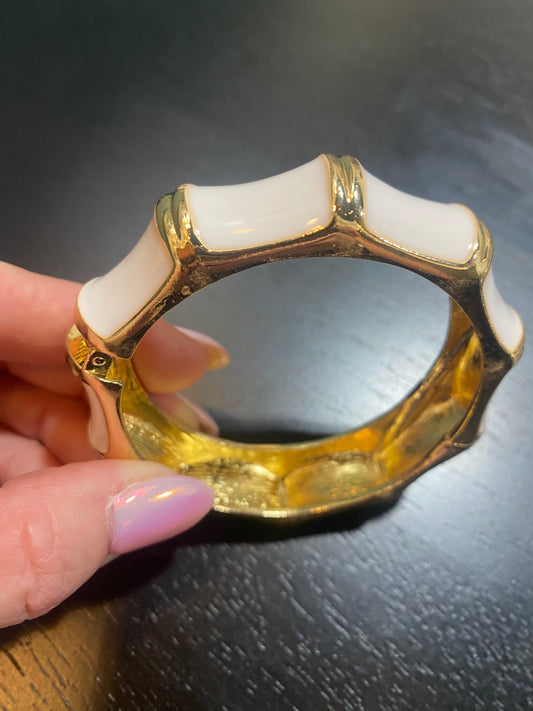 white and gold enamel hinged bracelet #3