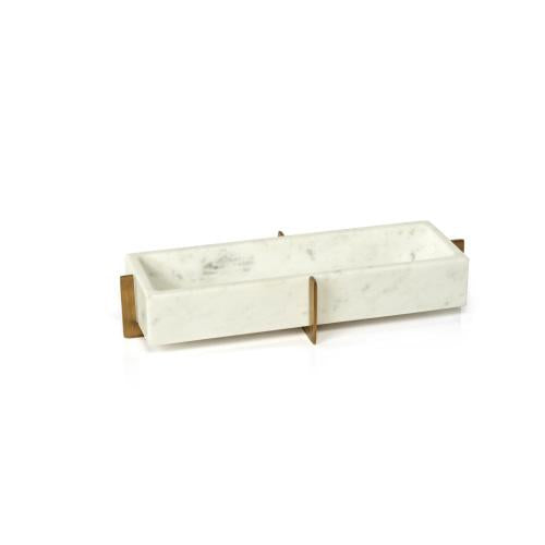 Nairobi White Marble Tray on Metal Base,