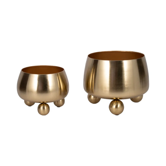 Metal Small Round Ball Feet Planter - Gold, 9 in.