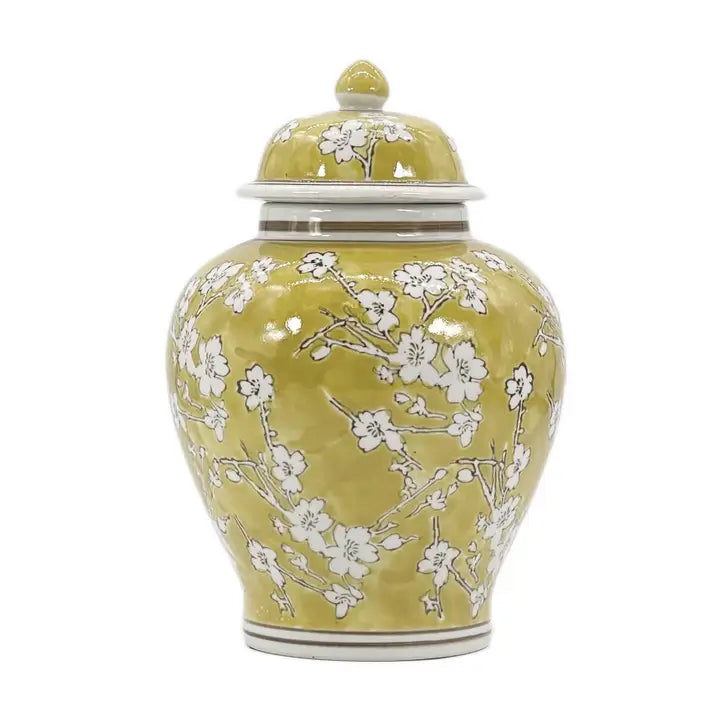 Yellow & White Chinoiserie Ginger Jar 12"