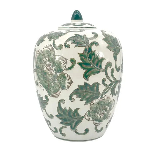 White & green ceramic jar