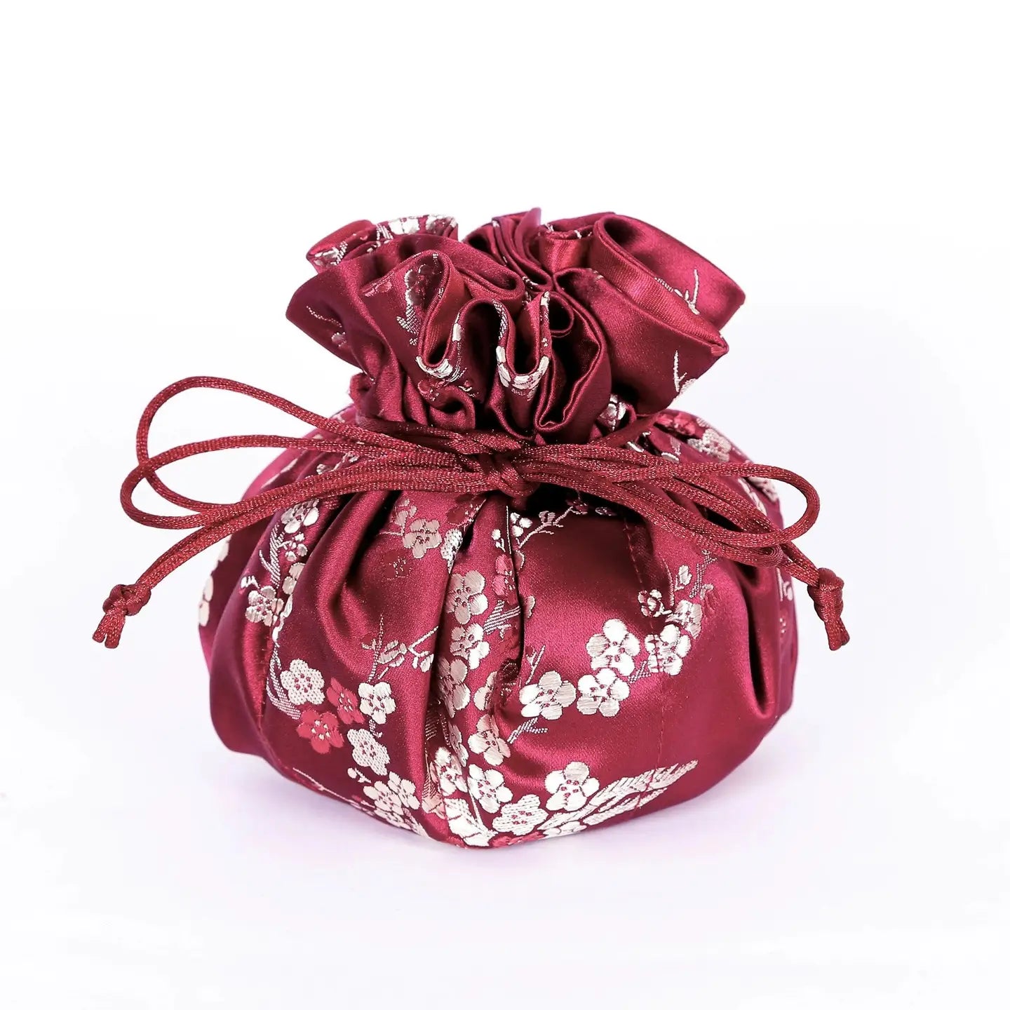 Cherry Blossom brocade jewelry pouch-red