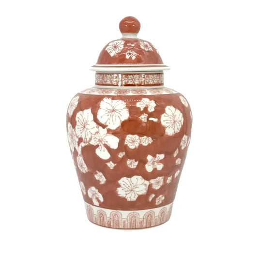 Rust Red Floral Chinoiserie Ginger Jar 12"