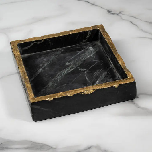 Lg Gold Edged Marble Napkin Box