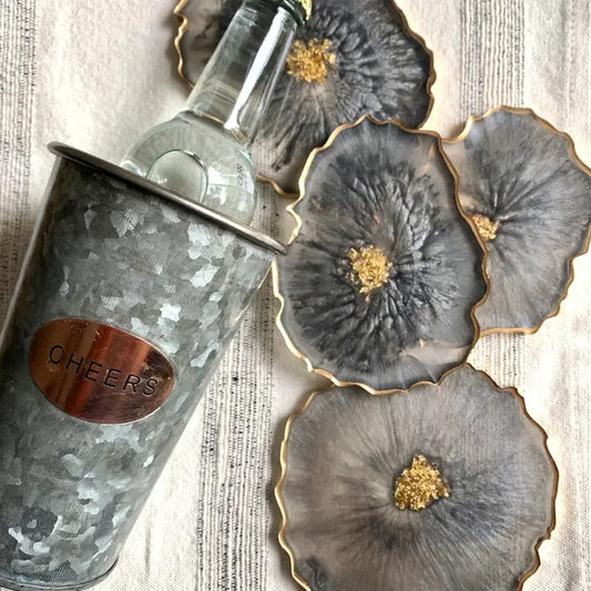 Free Form Geode Coasters Gray, Gold Set of 4
