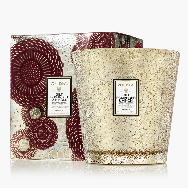Voluspa Gilt Pomander Hinoki 38oz 3 wick Hearth Candle