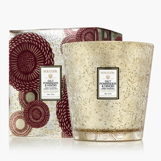 Voluspa Gilt Pomander Hinoki 38oz 3 wick Hearth Candle