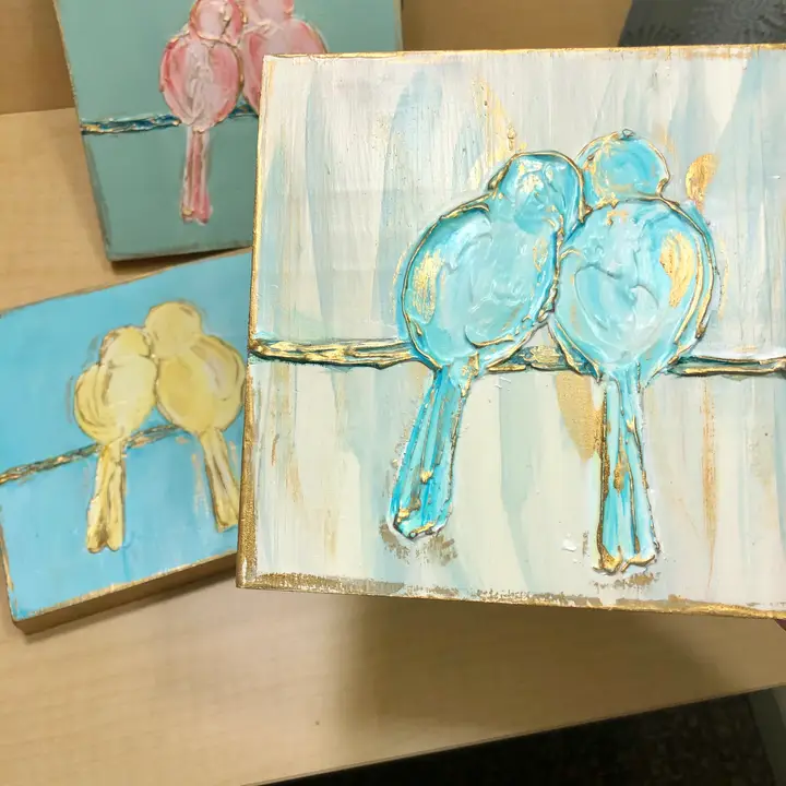 Blue Love Birds Painted Textured