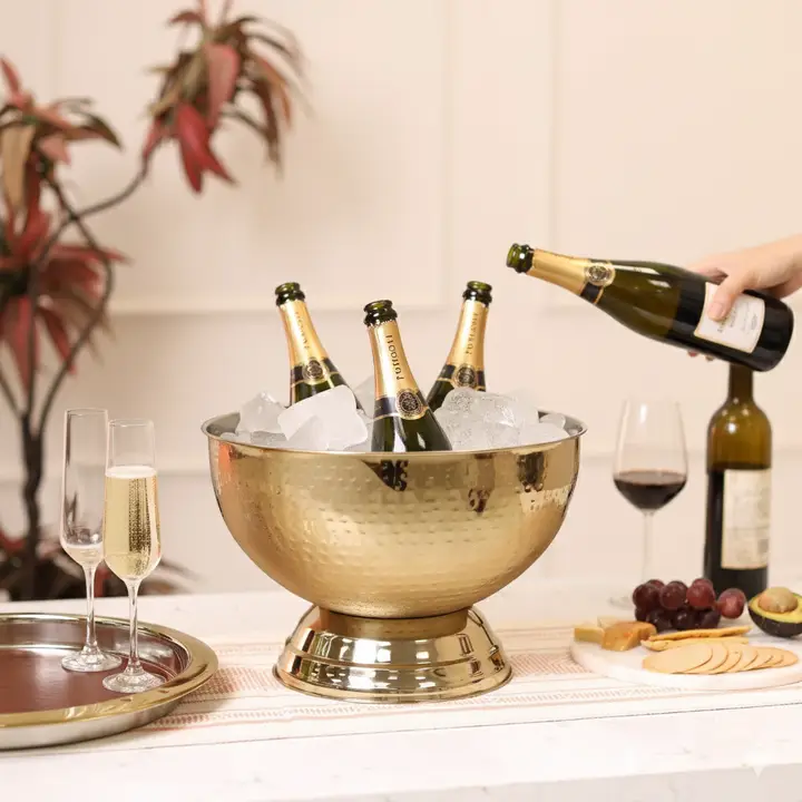 Gold hammered bowl/beverage holder