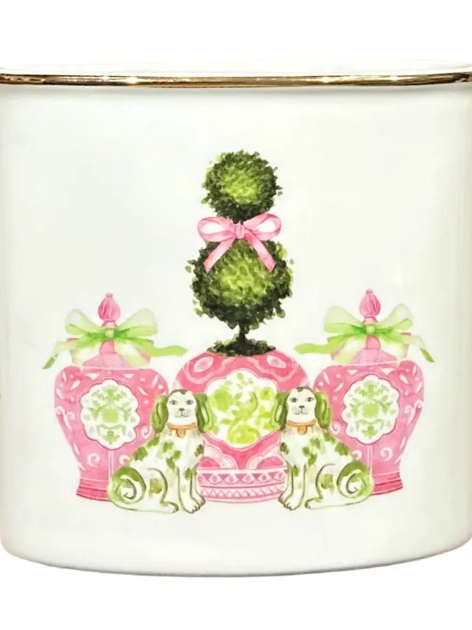 Topiary w/ Pink Pots Chinoiserie Mail Holder