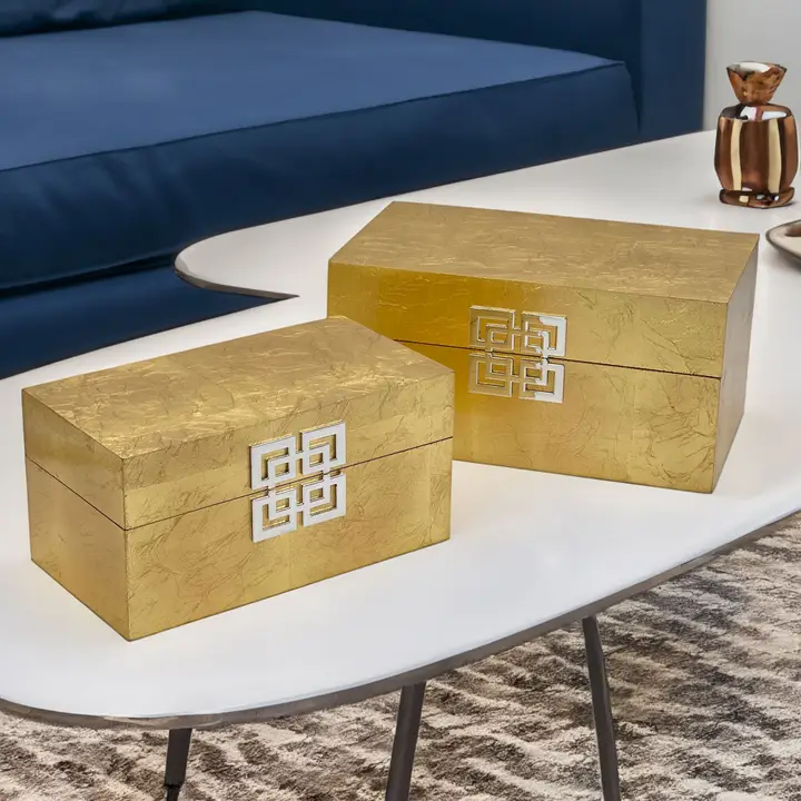 Small Wood Storage Box Gift Box  - Gold Leaf & Silver