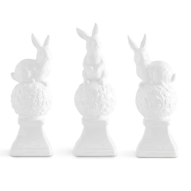 Assorted White Ceramic Finials w/Bunnies on Top Sold Separately