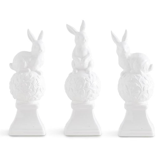 Assorted White Ceramic Finials w/Bunnies on Top Sold Separately