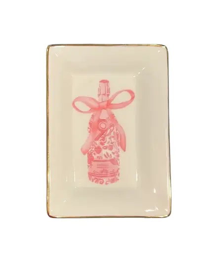 Pink Champagne Bottle w/ Bow Trinket Tray