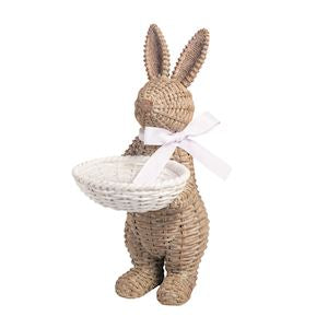 Whicker-Style Resin Bunny  Holding a Candy Dish