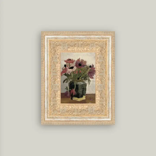 Mauve Floral Framed Antique Art 7x9