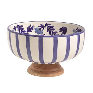 Blue Wood Pedestal Bowl