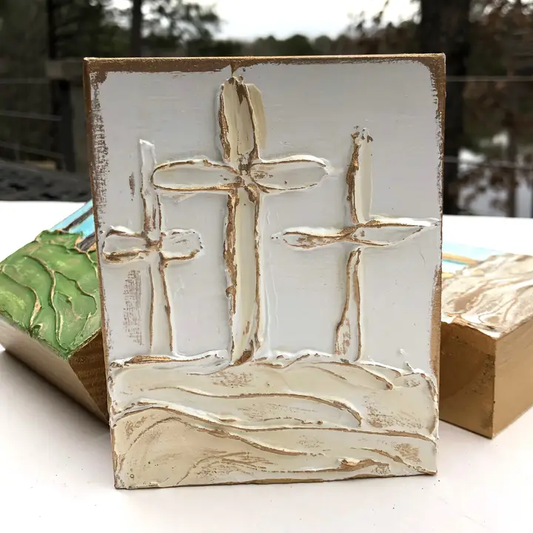 4x6 Easter "On Calvary" Hand Painted Textured Wood Block