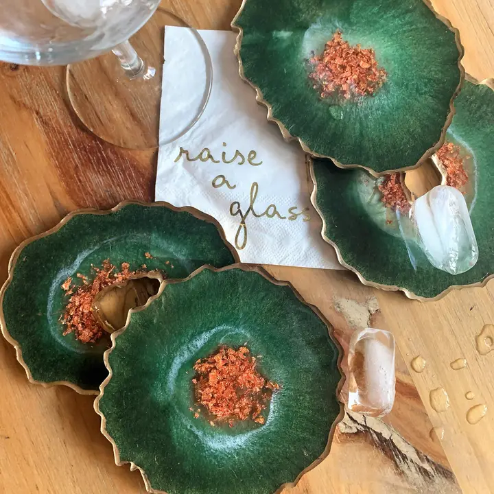 Set of 4 Free Form Geode Coasters Emerald