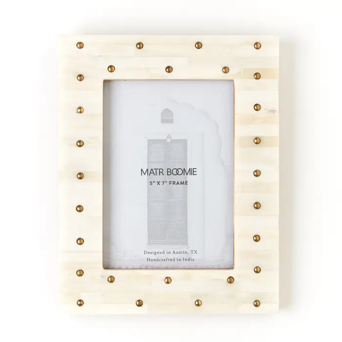 5x7 Picture Frame - Carved Bone, Brass Studs