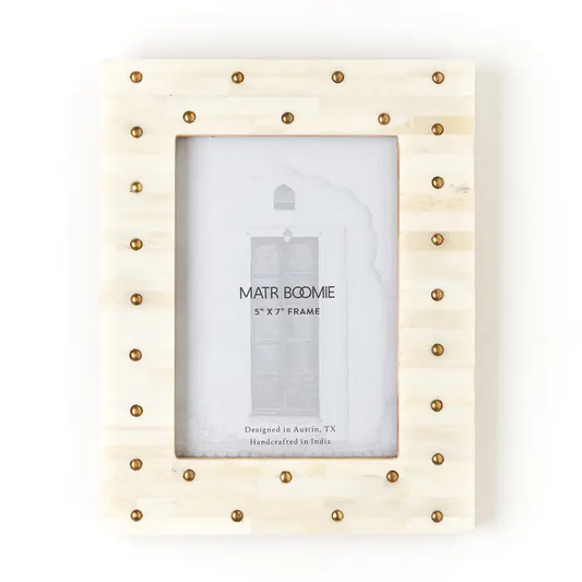 5x7 Picture Frame - Carved Bone, Brass Studs