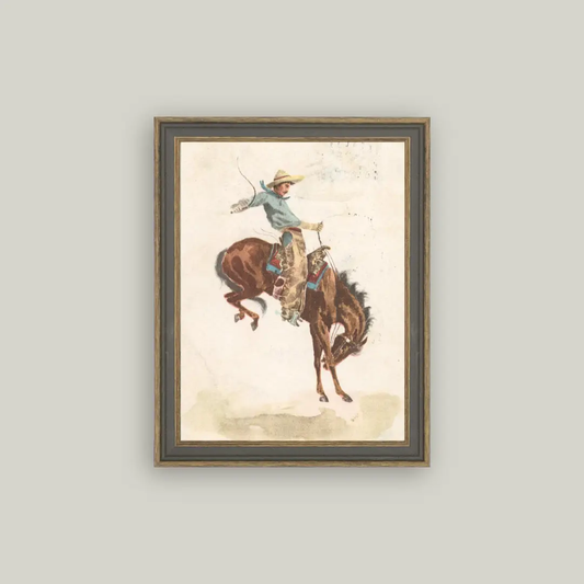 4x7" Bucking Bronco Framed Antique Art