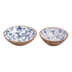 Large Blue Pattern Mango Wood Enamel Bowl