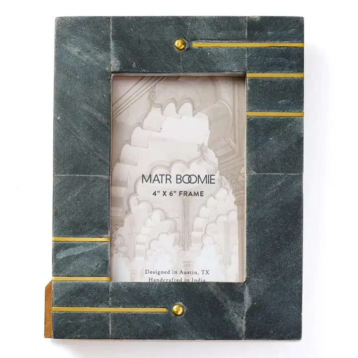 4x6 Black Picture Frame - Carved Marble Brass Inlay