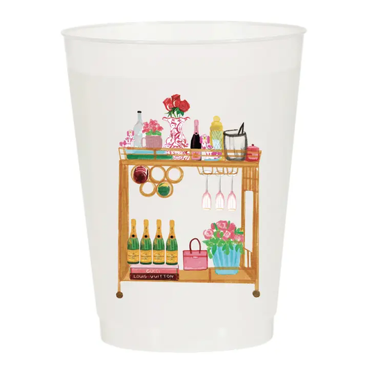 Watercolor Bar Cart Frosted Cups Pack of 6