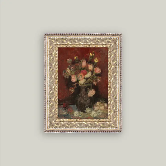Chinese Asters and Gladioli Framed Antique Art