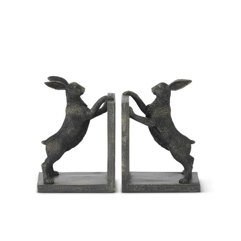 Set of 2 8.75 Inch Black & Gold Resin Rabbit Bookend