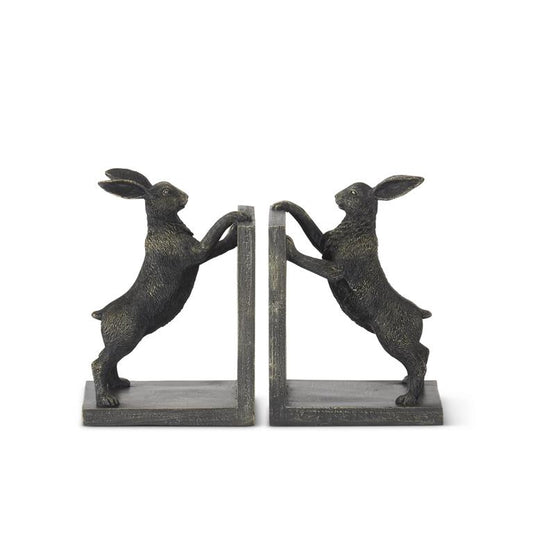 Set of 2 8.75 Inch Black & Gold Resin Rabbit Bookend