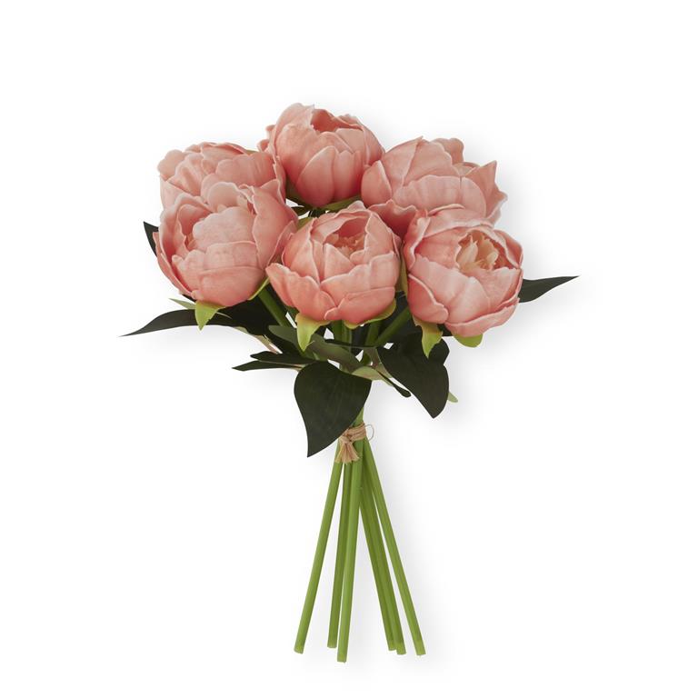 12 Inch Dark Peach Real Touch Peony Bundle (6 Stem)