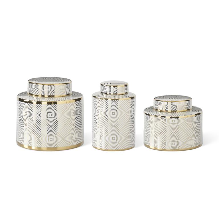 Tall White & Gold Ceramic Ginger Jar