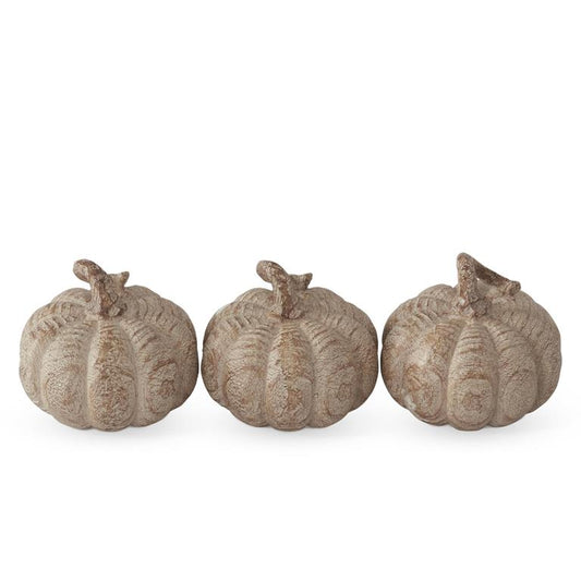 3 Inch Tan Resin Faux Woodgrain Filler Pumpkin