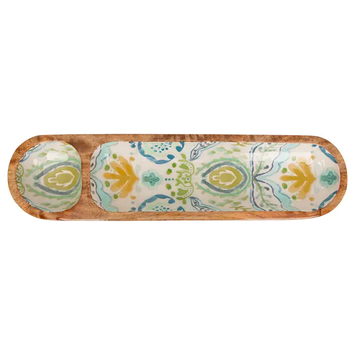 16" Azure & Ivy Gold Mango Wood 2 Sectioned Tray