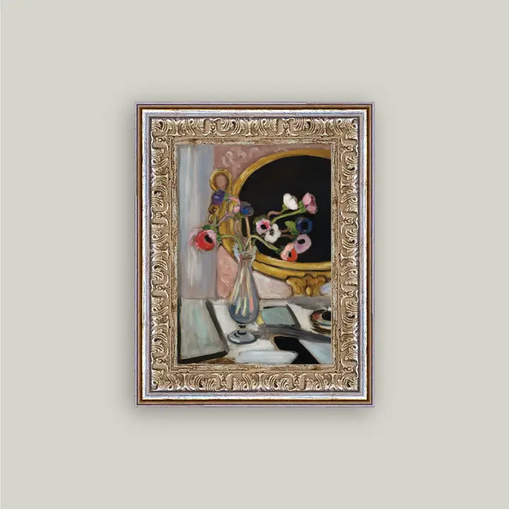 Anemone and Mirror Framed Antique Art