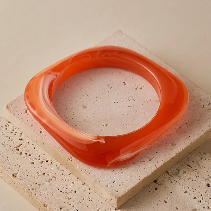 Curved Square Polyresin Bangle Cuff Bracelet ORG