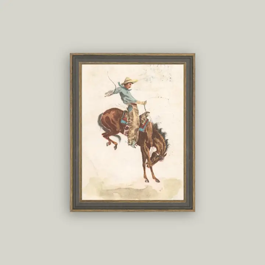 7x9" Bucking Bronco Framed Antique Art