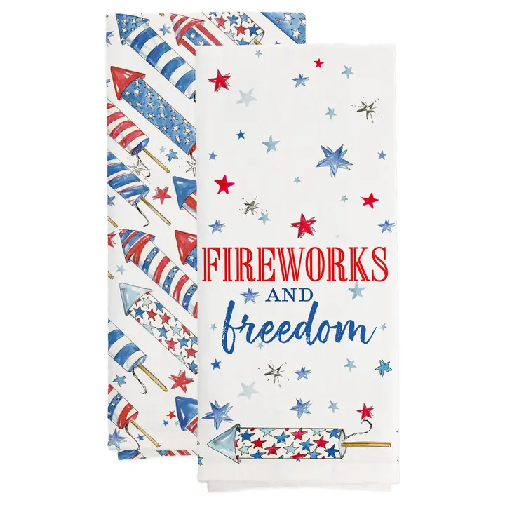 Patriotic Rockets 28" Cotton Tea Towels Set/2 Rosanne Beck