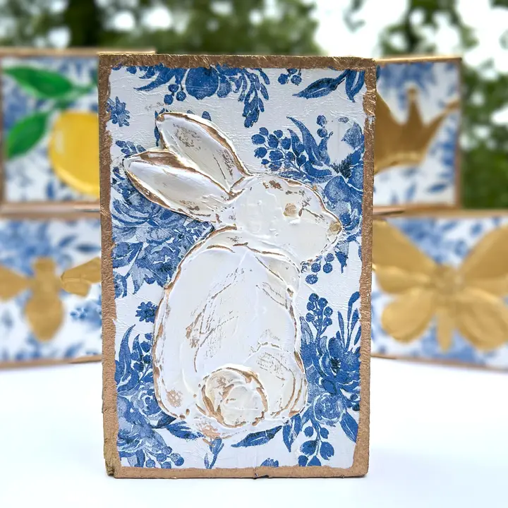 Chinoiserie Art Blocks | Botanicals Blue White Bunny