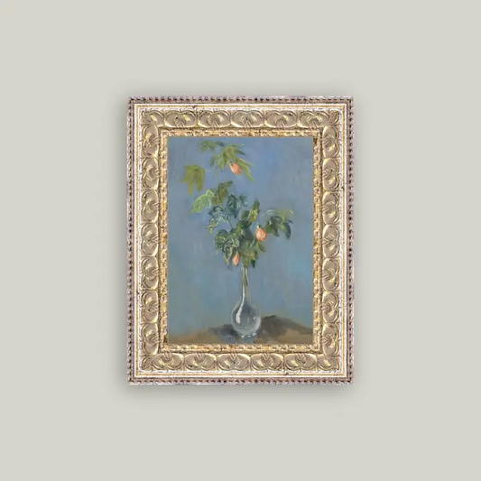 Flowers in A Glass Vase Framed Antique Art 5x7