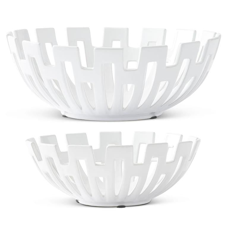 Large White Glazed Ceramic Cutout Bowl