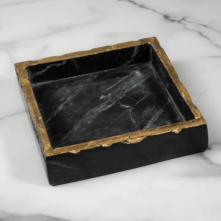 Large Gold Edged Marble Lunch Napkin Holder/Tray
